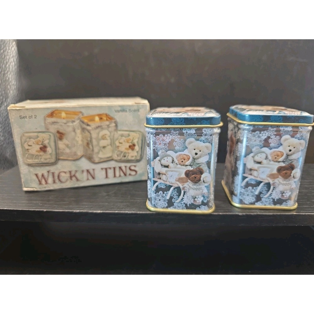 NEW Winter Giftco Boyd's Bears Wick'N Tins - Set of 2 Vanilla Candles in box